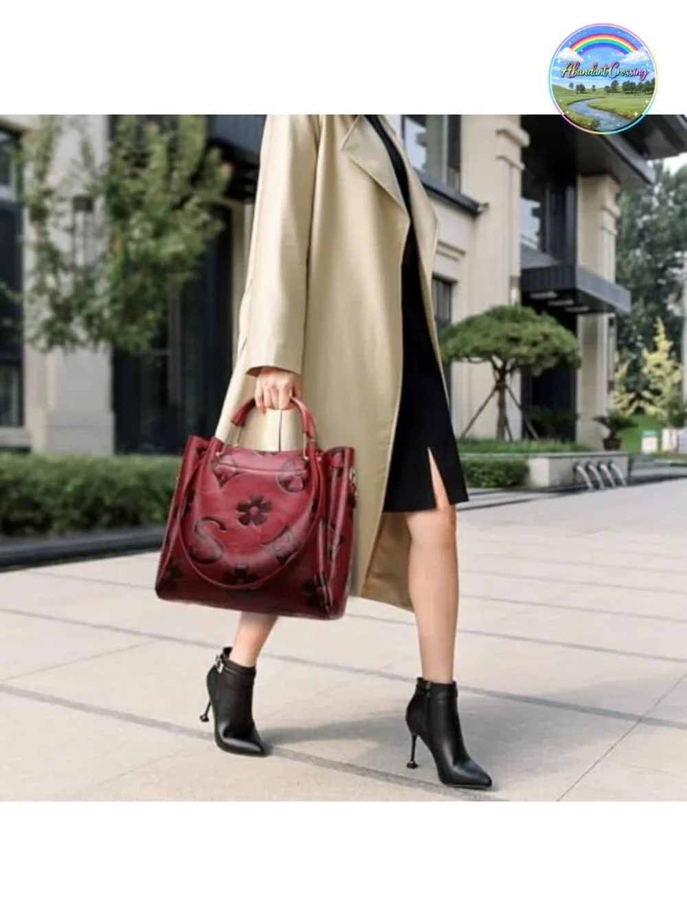 Floral Embossed Vegan Leather Top Handle Handbag Set Large Shoulder Tote